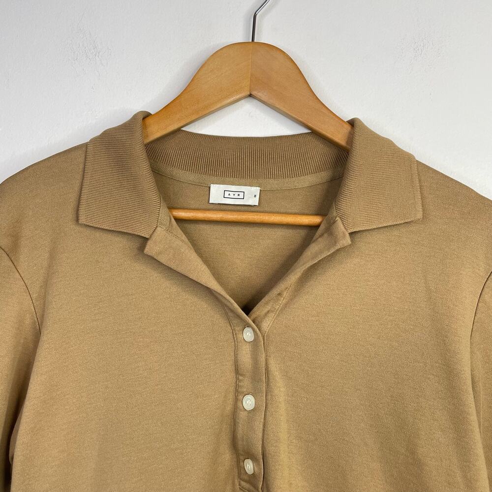 AYR Franny Pima Cotton Knit Classic Polo Shirt Top Camel Tan Chipwich Womens M - Picture 3 of 12
